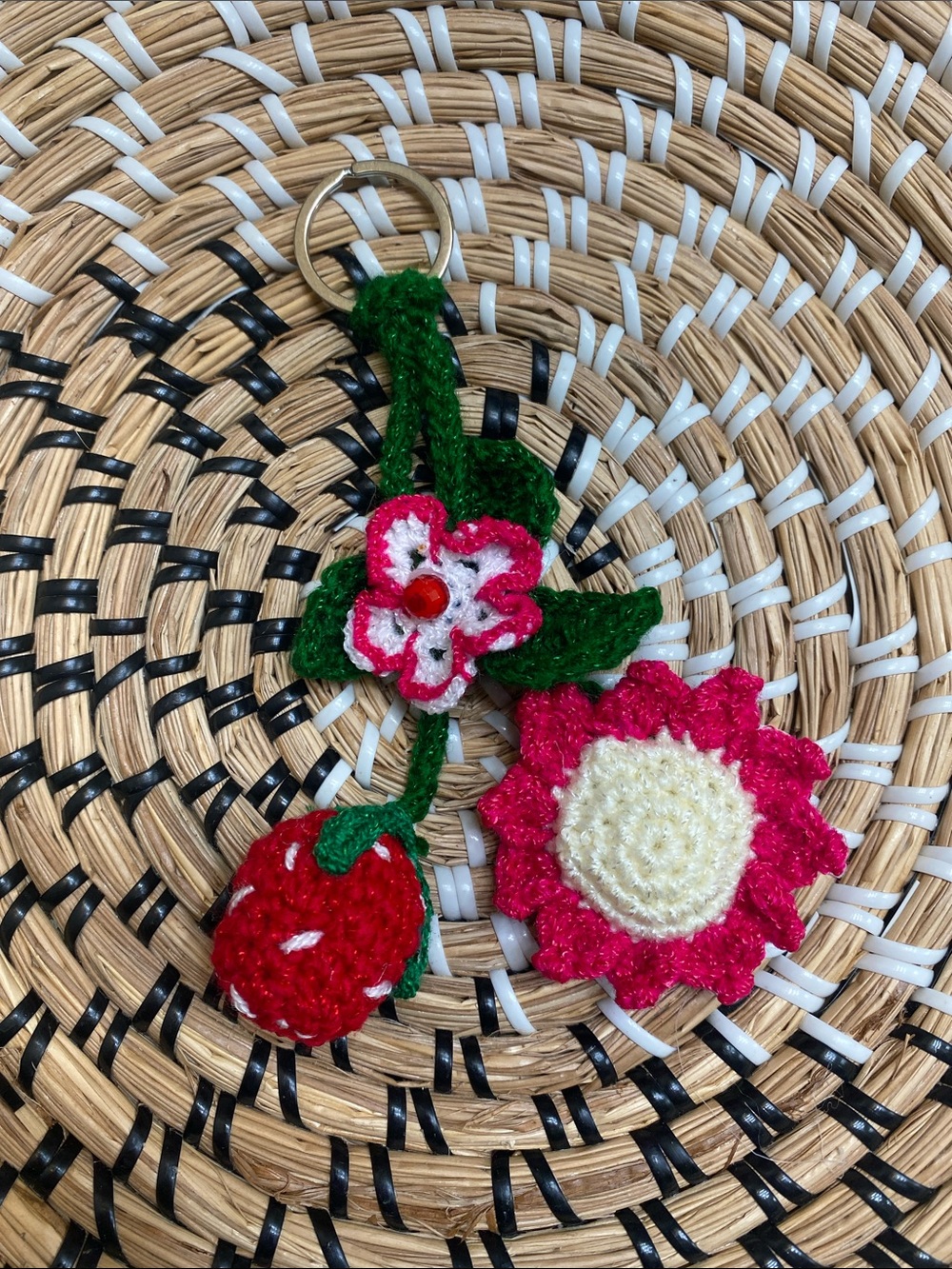 Handmade Crochet Flower & Strawberry Keychain - Choose 1 - Picture 3 of 6